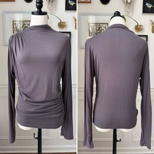 NWOT OGL Move Jersey Ruched Funnel Neck Top Grey $45 XL